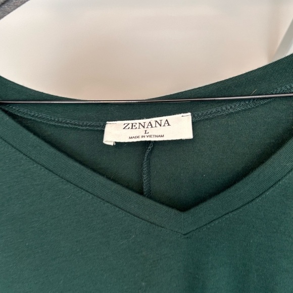 Zenana Outfitters Forest Green V-Neck Blouse with Gold Sequin Pocket - Picture 2 of 4